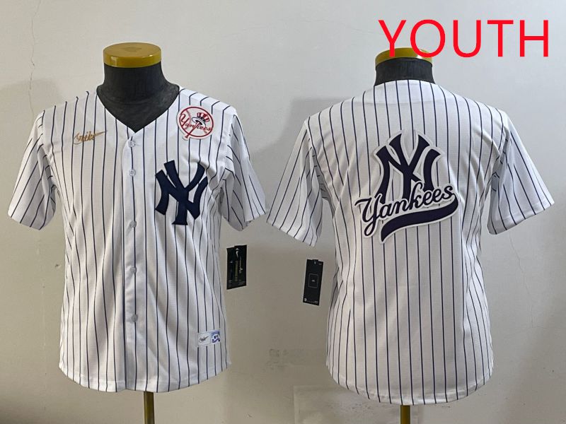 Youth 2025 New York Yankees Blank White Stripe Throwback Nike MLB Jersey style 3